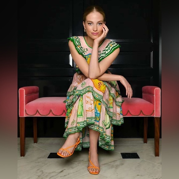 ALEMAIS PORCELAIN FRILL MIDI DRESS - Picture 2 of 12